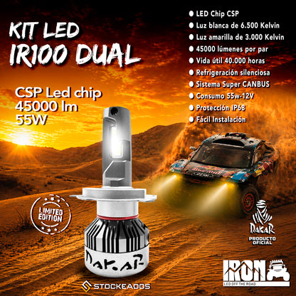 Kit Turbo Led Ir100 Dual Color Dakar H4 H7 H11 9005 9006 45.000lm