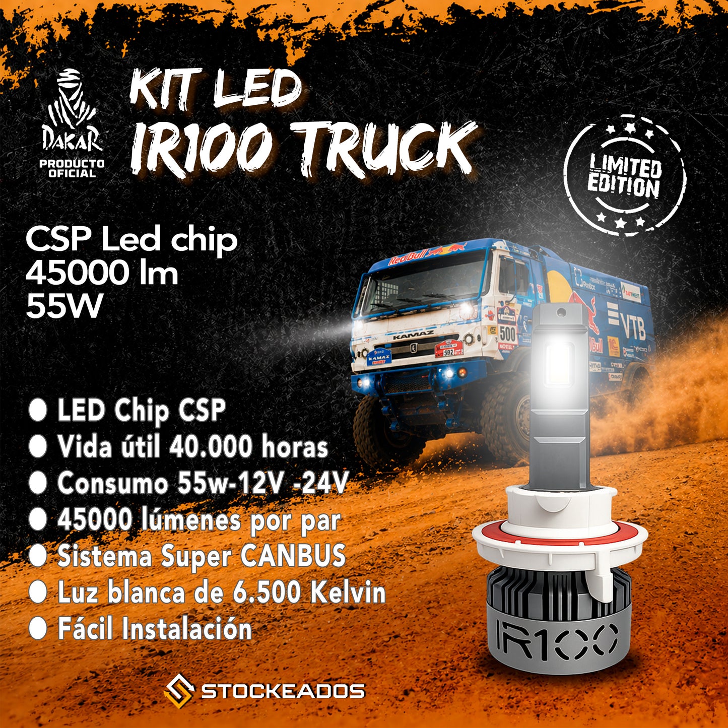 Kit Ampolletas Led IR100 Truck H4 H7 H11 H13 9005 9006 45.000lm