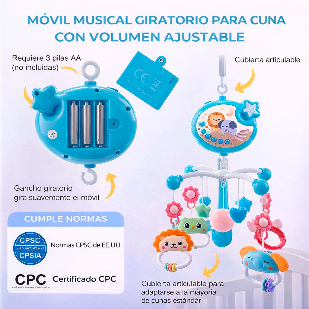 Móvil Bebé Musical Y Proyector De Luces 360 Cuna Celeste