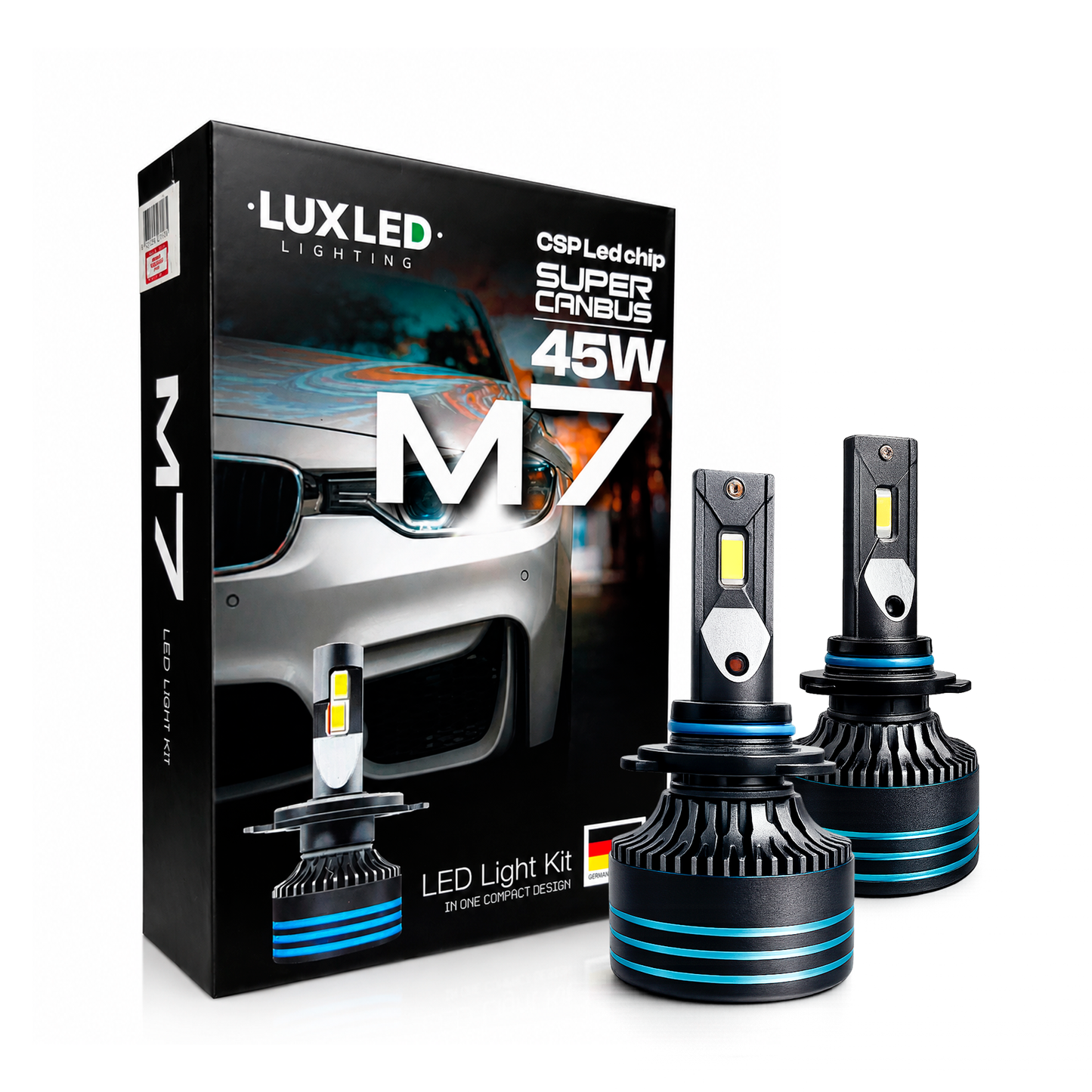 Kit Ampolletas Turbo LED M7 45W Super Canbus | 45.000 Lúmenes | 6500K Luz Blanca
