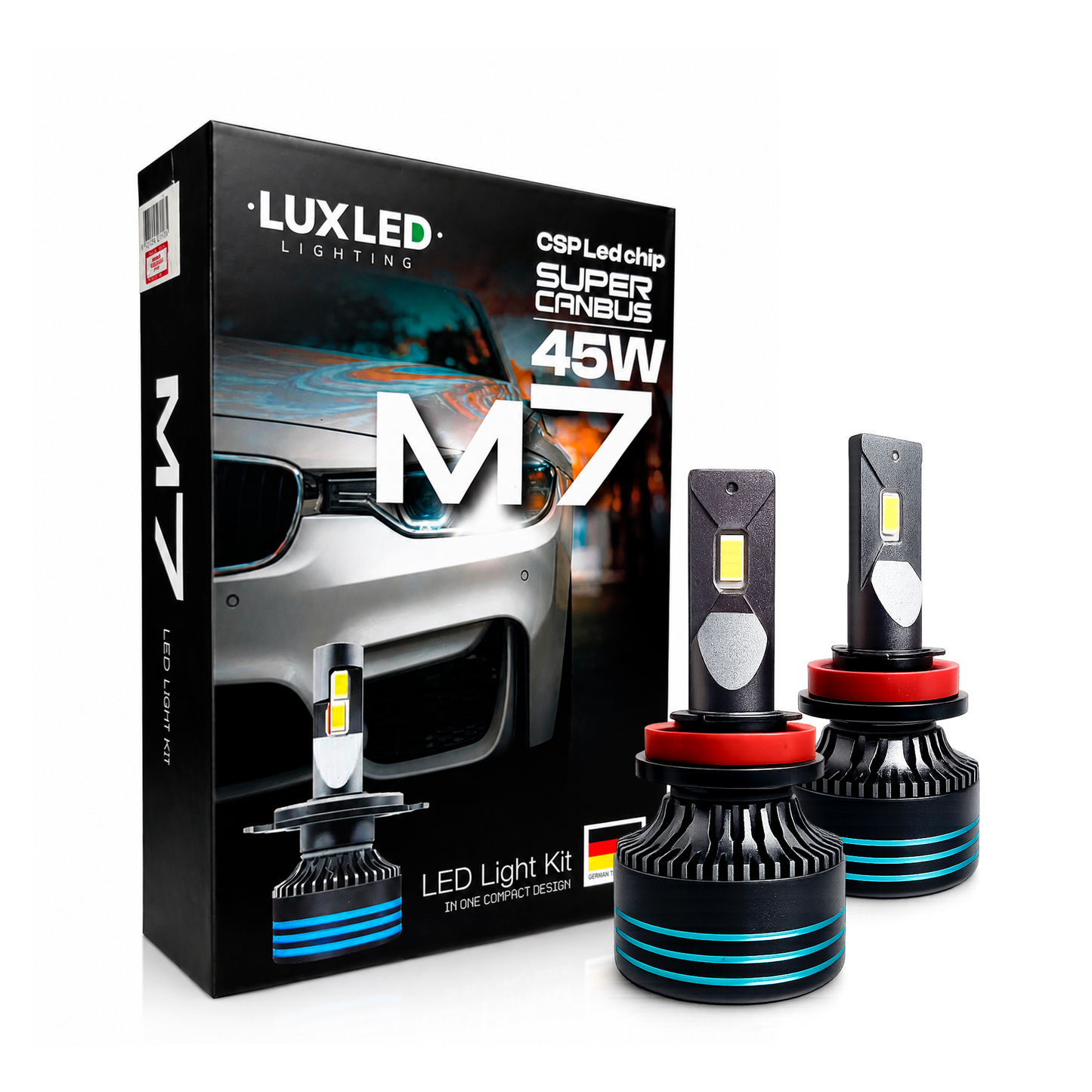Kit Ampolletas Turbo LED M7 45W Super Canbus | 45.000 Lúmenes | 6500K Luz Blanca