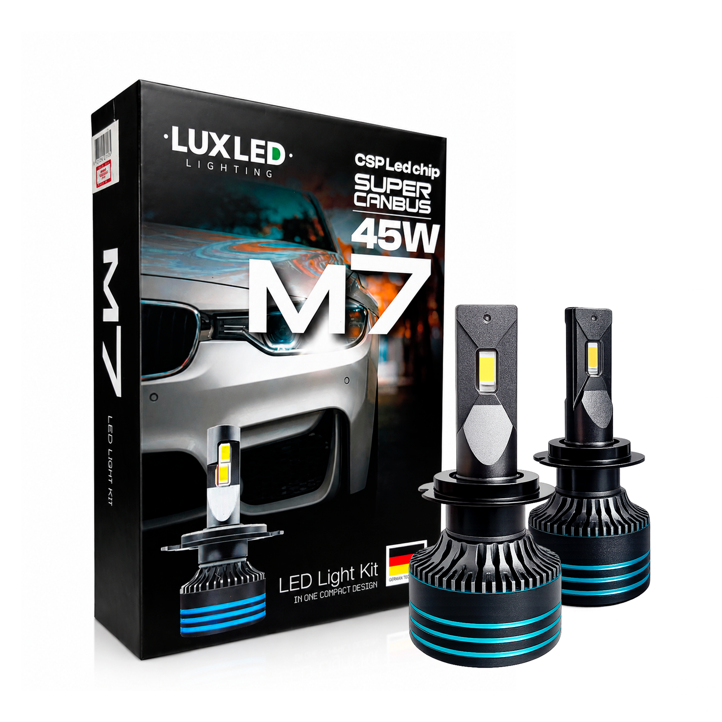 Kit Ampolletas Turbo LED M7 45W Super Canbus | 45.000 Lúmenes | 6500K Luz Blanca