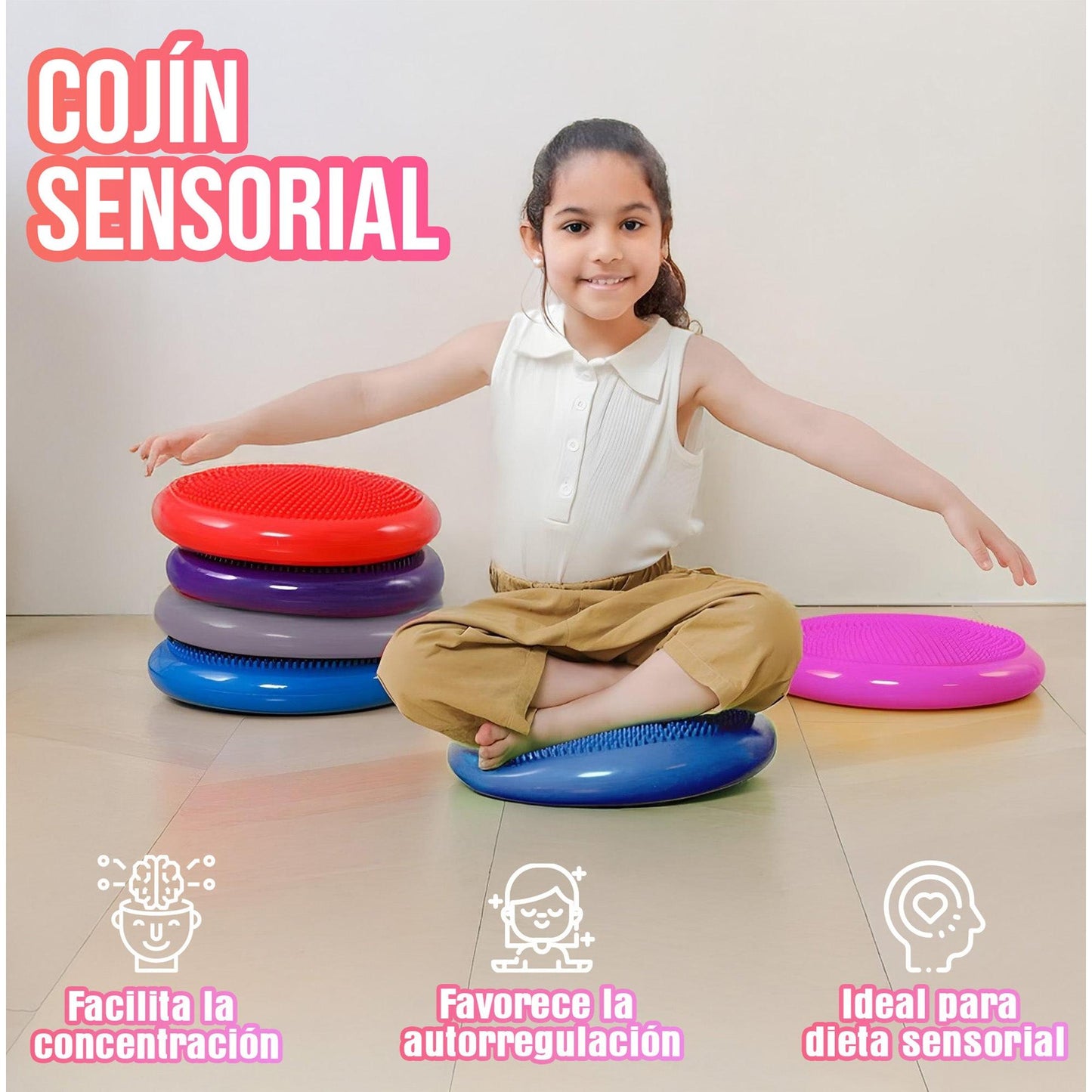 Cojin Yoga Sensorial Propioceptivo Tea Color Rosado + Inflador